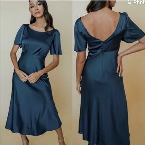 Baltic Born Navy Blue Satin Dreya Midi Dress